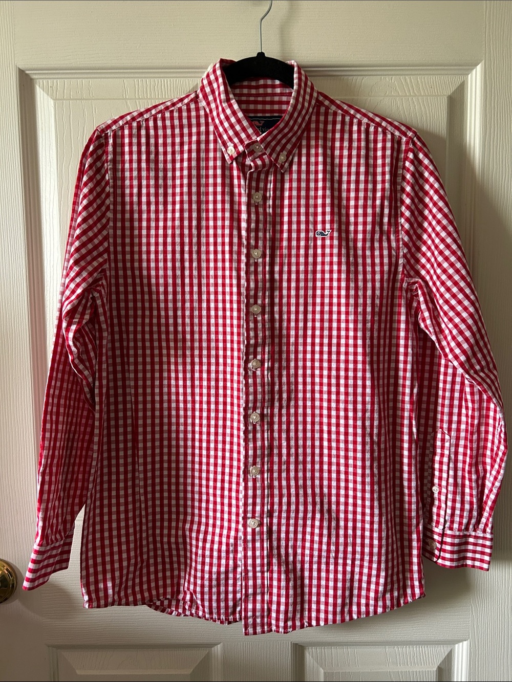 Vineyard Vines Boys Kids Sz Large (16) Red White Button Down Cotton Whale Shirt